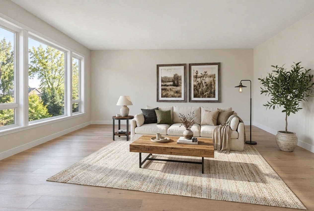 Farmhouse living room staging example