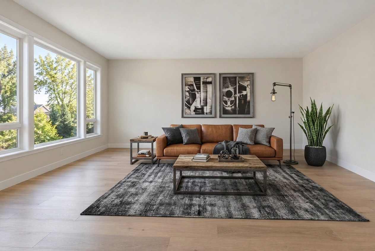 Industrial living room staging example