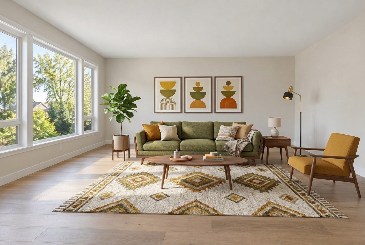 Mid-Century Modern living room staging example