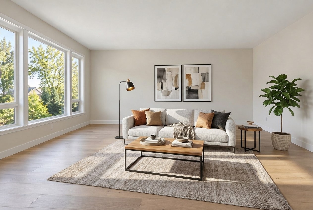 Modern living room staging example