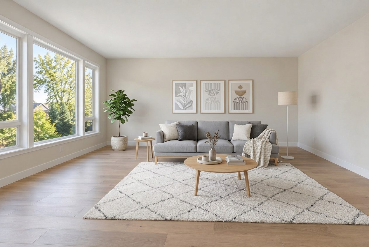 Scandinavian living room staging example