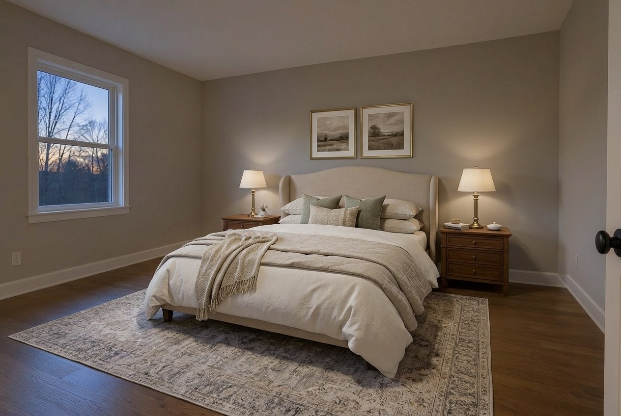 The same room virtually staged as a traditional bedroom