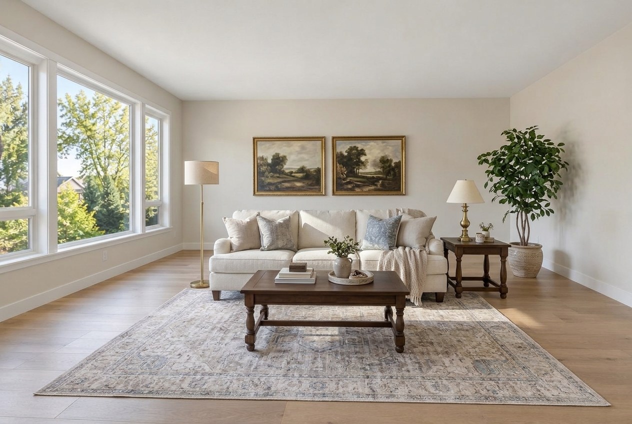 Traditional living room staging example